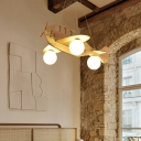 3-Light Pendant Chandelier Minimalist Style Airplane Shape Wood Hanging Ceiling Light