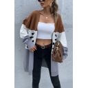 Popular Womens Cardigan Contrast Color V Neck Open Front Long Sleeve Relaxed Longline Cardigan
