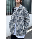 Stylish Denim Jacket Tie-Dye Print Lapel Pockets Button Closure Relaxed Fit Long Sleeve Jacket for Women
