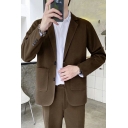 Boy's Elegant Suit Solid Color Long-Sleeved Lapel Collar Single Breasted Pocket Detail Blazer Suit
