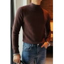 Leisure Men's Sweater Solid Color Rib Cuffs Long Sleeve Mock Neck Regular Pullover Sweater