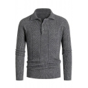 Dashing Men's Knitwear Solid Rib Hem Long Sleeve Spread Collar Slim Pullover Sweater
