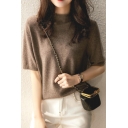 Simple Womens Sweater Solid Color Mock Neck Short Sleeve Relaxed Sweater