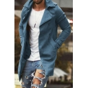 Leisure Guy's Coat Solid Color Lapel Collar Regular Long Sleeve Button Down Trench Coat