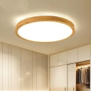 Round Shade Flush Ceiling Light Fixtures Wood Flush Mount Fixture for Living Room