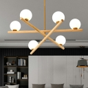6-Light Pendant Chandelier Minimalist Style Globe Shape Wood Hanging Ceiling Light