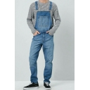 Classic Mens Denim Overalls Solid Color Slim Fit Overalls with Pocket
