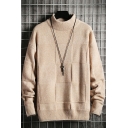 Simple Guys Sweater Knit Ribbed Trim Long Sleeve Mock Neck Loose Fit Sweater