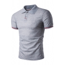 Simple Polo Shirt Contrast Trim Spread Collar Short Sleeve Skinny Polo Shirt for Men