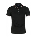 Boyish Polo Shirt Contrast Line Turn-down Collar Short Sleeve Slim Button Fly Polo Shirt