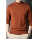 Guy's Urban Sweater Whole Colored Rib Hem Long Sleeve Mock Neck Fitted Pullover Sweater
