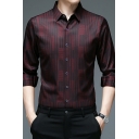 Basic Mens Shirt Stripe Print Long Sleeve Turn-down Collar Slim Fit Button Shirt
