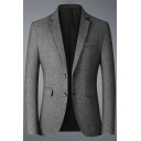 Guy's Fancy Blazer Heathered Pocket Lapel Collar Long Sleeve Slim Button Fly Suit Jacket