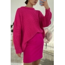 Casual Ladies Sweater Solid Color Round Collar Long Sleeve Loose Fitted Pullover Sweater