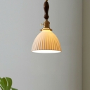 Ceramics Shade Simple Down Lighting Wood Suspension Pendant for Bedroom
