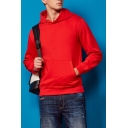 Guy's Hoodie Solid Color Long Sleeves Regular Hooded Drawstring Pocket Detailed Hoodie