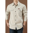 Basic Mens Shirt Solid Color Long Sleeve Button Closure Turn-down Collar Regular Fit Shirt