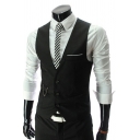 Men's Trendy Suit Vest Plain Sleeveless Chain Design Button Closure V-Neck Slim Fit Suit Vest