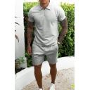 Dashing Co-ords Pure Color Short Sleeve Point Collar Polo Shirt with Shorts Set for Men