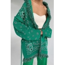 Unique Womens Cardigan Paisley Pattern V Neck Lace Up Tassel Detail Long Sleeve Relaxed Cardigan
