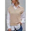 Chic Womens Sweater Vest Solid Cable Knit V-Neck Sleeveless Oversized Vest