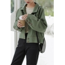 Cool Girls Jacket Solid Color Turn-Down Collar Single Breasted Chest Pockets Long Sleeve Cropped Jacket