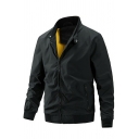 Stylish Guys Jacket Plain Zip Closure Stand Collar Regular Fit Jacket with Pocket