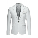 Edgy Blazer Pure Color Long Sleeve Lapel Collar Skinny Single Button Suit Blazer for Guys