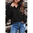Trendy Womens Shirt Plain Jacquard Design Spread Collar Long Sleeve Button Down Straight Shirt