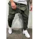 Fashionable Mens Pants Solid Color Drawstring Waist Mid Rise Skinny Fit Pants