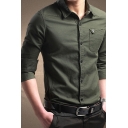 Modern Mens Shirt Plain Long Sleeve Button Closure Spread Collar Regular Fitted Shirt