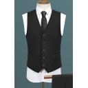 Stylish Suit Vest Plain Sleeveless Button Closure V-Neck Slim Fitted Suit Vest for Men
