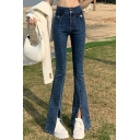 Elegant Girls Jeans Darkwash Blue Zip Fly Center Seam Split Hem High Rise Long Bootcut Jeans
