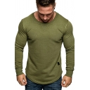 Novelty Mens Sweatshirt Plain Skinny Curved Hem Long Sleeve Crew Neck Pullover Sweatshirt