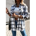 Street Look Girls Jacket Plaid Spread Collar Single Breasted Long Sleeve Oversized Jacket