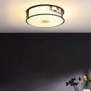 1-light Ceiling Mounted Fixture Traditional Style Square Shape Fabric Third Gear Light Flush Mount Lighting