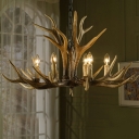 Traditional Style Antler Pendant Light Plastic 6 Lights Chandelier Light in Brown