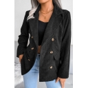 Stylish Womens Blazer Solid Color Flap Pocket Notched Lapel Collar Double Breasted Oversized Corduroy Blazer