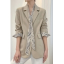 Fashionable Womens Blazer Notched Lapel Collar Pure Color Button Closure Regular Fit Suit Jacket