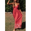 Casual Slip Dress Floral Print Deep V-Neck Slip Maxi Dress for Women