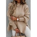 Chic Womens Sweater Plain Color Mock Neck Side Split Long Sleeve Oversized Sweater