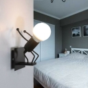 1-Light Sconce Light Fixtures Kids Style Exposed Bulb Shape Metal Wall Mounted Reading Lights