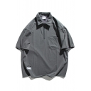 Casual Mens Polo Shirt Plain Turn-down Collar Short Sleeve Button Detail Loose Fit Polo Shirt