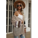 Casual Womens Cardigan Color Block V-Neck Open Front Hollow Out Long Bat Sleeve Relaxed Cardigan