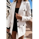 Trendy Ladies Blazers Plain Single Breasted Notched Lapel Flap Pockets Long Sleeve Slim Suit Jacket