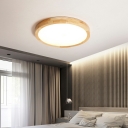 Round Wood Flush Mount Ceiling Lamp Flush Mount Fixture for Bedroom