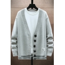 Casual Cardigan Contrast Line Loose Fit V Neck Long Sleeve Button Down Cardigan for Guys