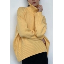 Leisure Ladies Sweater Solid High Neck Long Sleeve Oversized Sweater
