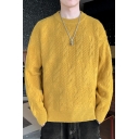 Dashing Sweater Plain Cable Knit Crew Collar Long Sleeve Baggy Pollover Sweater for Men