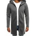 Mens Trench Coat Simple Plain Zip Closure Long Sleeve Regular Fit Trench Coat with Hood